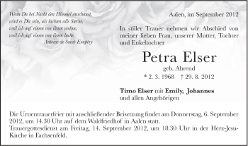 Traueranzeige von Petra Elser von Schwäbische Post