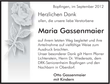 Traueranzeige von Maria Gassenmaier von 082