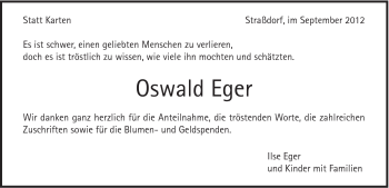 Traueranzeige von Oswald Eger von Gmünder Tagespost