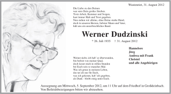 Traueranzeige von Werner Dudzinski von Gmünder Tagespost