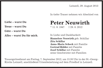 Traueranzeige von Peter Neuwirth von Gmünder Tagespost
