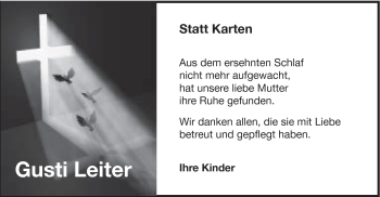 Traueranzeige von Gusti Walter von Schwäbische Post