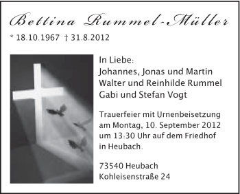 Traueranzeige von Bettina Rummel-Müller von Gmünder Tagespost