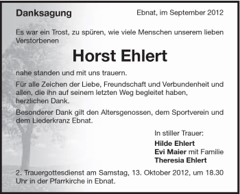 Traueranzeige von Horst Ehlert von Schwäbische Post