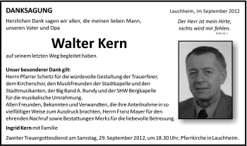 Traueranzeige von Walter Kern von Schwäbische Post