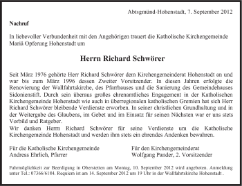 Traueranzeige von Richard Schwörer von 020