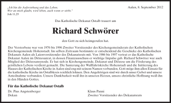 Traueranzeige von Richard Schwörer von 020