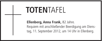 Traueranzeige von Anna Frank von Schwäbische Post