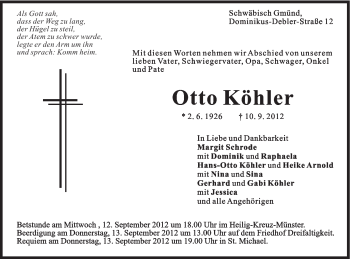 Traueranzeige von Otto Köhler von Gmünder Tagespost