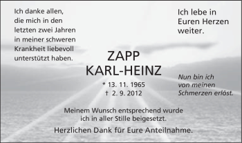 Traueranzeige von Karl-Heinz Zapp von Schwäbische Post