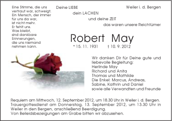 Traueranzeige von Robert May von Gmünder Tagespost