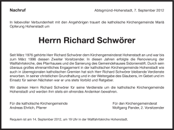 Traueranzeige von Richard Schwörer von 088