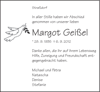 Traueranzeige von Margot Geißel von Gmünder Tagespost