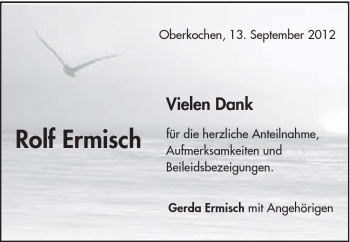 Traueranzeige von Rolf Ermisch von Schwäbische Post