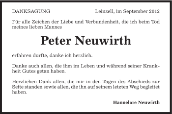 Traueranzeige von Peter Neuwirth von Gmünder Tagespost