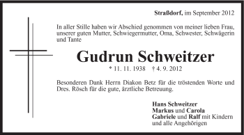 Traueranzeige von Gudrun Schweitzer von Gmünder Tagespost