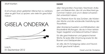 Traueranzeige von Gisela Onderka von Gmünder Tagespost