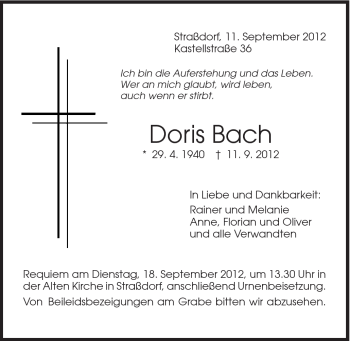 Traueranzeige von Doris Bach von Gmünder Tagespost
