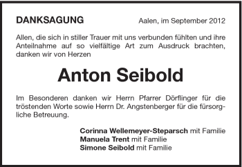 Traueranzeige von Anton Seibold von 020