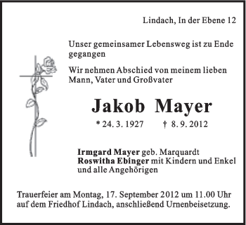 Traueranzeige von Jakob Mayer von Gmünder Tagespost
