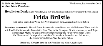 Traueranzeige von Frida Brüstle von Schwäbische Post