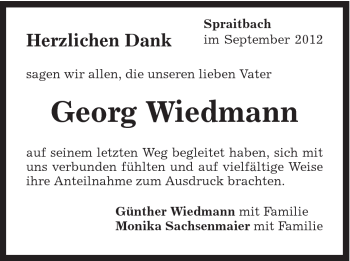 Traueranzeige von Georg Wiedmann von Gmünder Tagespost