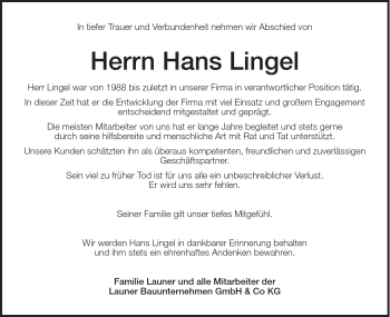 Traueranzeige von Hans Lingel von Schwäbische Post