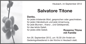 Traueranzeige von Salvatore Titone von Gmünder Tagespost