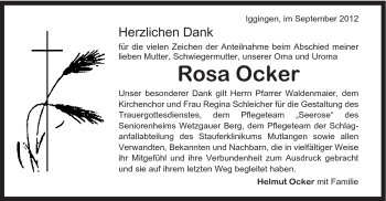 Traueranzeige von Rosa Ocker von Gmünder Tagespost