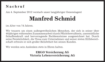 Traueranzeige von Manfred Schmid von Gmünder Tagespost