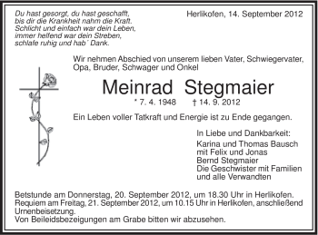 Traueranzeige von Meinrad Stegmaier von Gmünder Tagespost