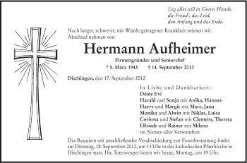 Traueranzeige von Hermann Augheimer von Schwäbische Post