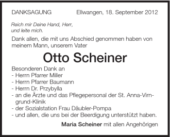 Traueranzeige von Otto Scheiner von Schwäbische Post