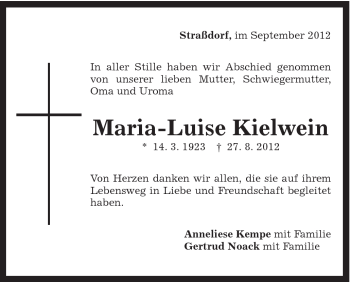 Traueranzeige von Maria-Luise Kielwein von Gmünder Tagespost