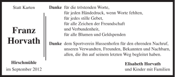Traueranzeige von Franz Horvath von Gmünder Tagespost