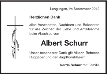 Traueranzeige von Albert Schurr von Schwäbische Post