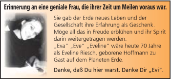 Traueranzeige von Eveline Riesch von Schwäbische Post