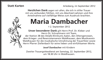 Traueranzeige von Maria Dambacher von Schwäbische Post