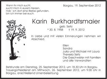 Traueranzeige von Karin Burkhardtsmaier von Gmünder Tagespost