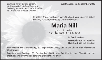 Traueranzeige von Maria Nill von Schwäbische Post
