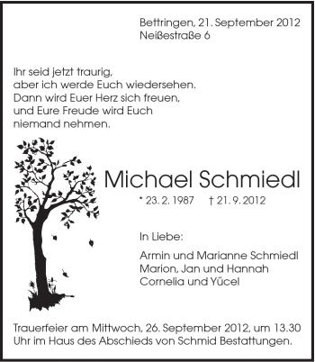 Traueranzeige von Michael Schmiedl von Gmünder Tagespost