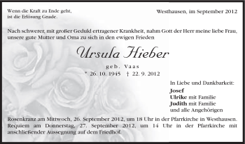 Traueranzeige von Ursula Hieber von Schwäbische Post