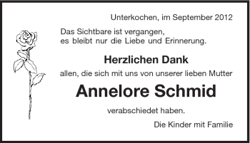 Traueranzeige von Annelore Schmid von Schwäbische Post