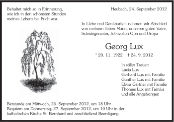 Traueranzeige von Georg Lux von Gmünder Tagespost