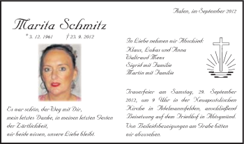 Traueranzeige von Marita Schmitz von Schwäbische Post