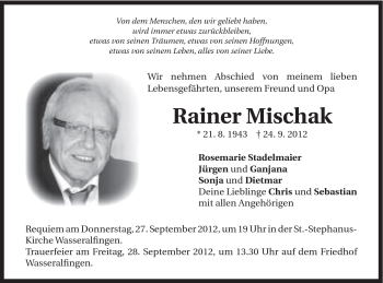 Traueranzeige von Rainer Mischak von Schwäbische Post