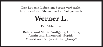 Traueranzeige von Werner L. von Schwäbische Post