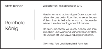 Traueranzeige von Reinhold König von Gmünder Tagespost