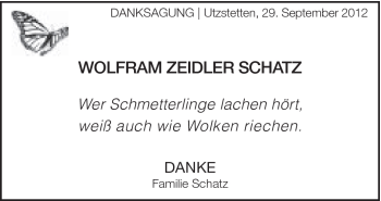 Traueranzeige von Wolfram Zeidler Schatz von Gmünder Tagespost