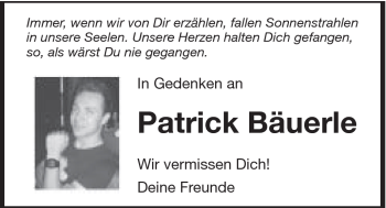 Traueranzeige von Patrick Bäuerle von Schwäbische Post